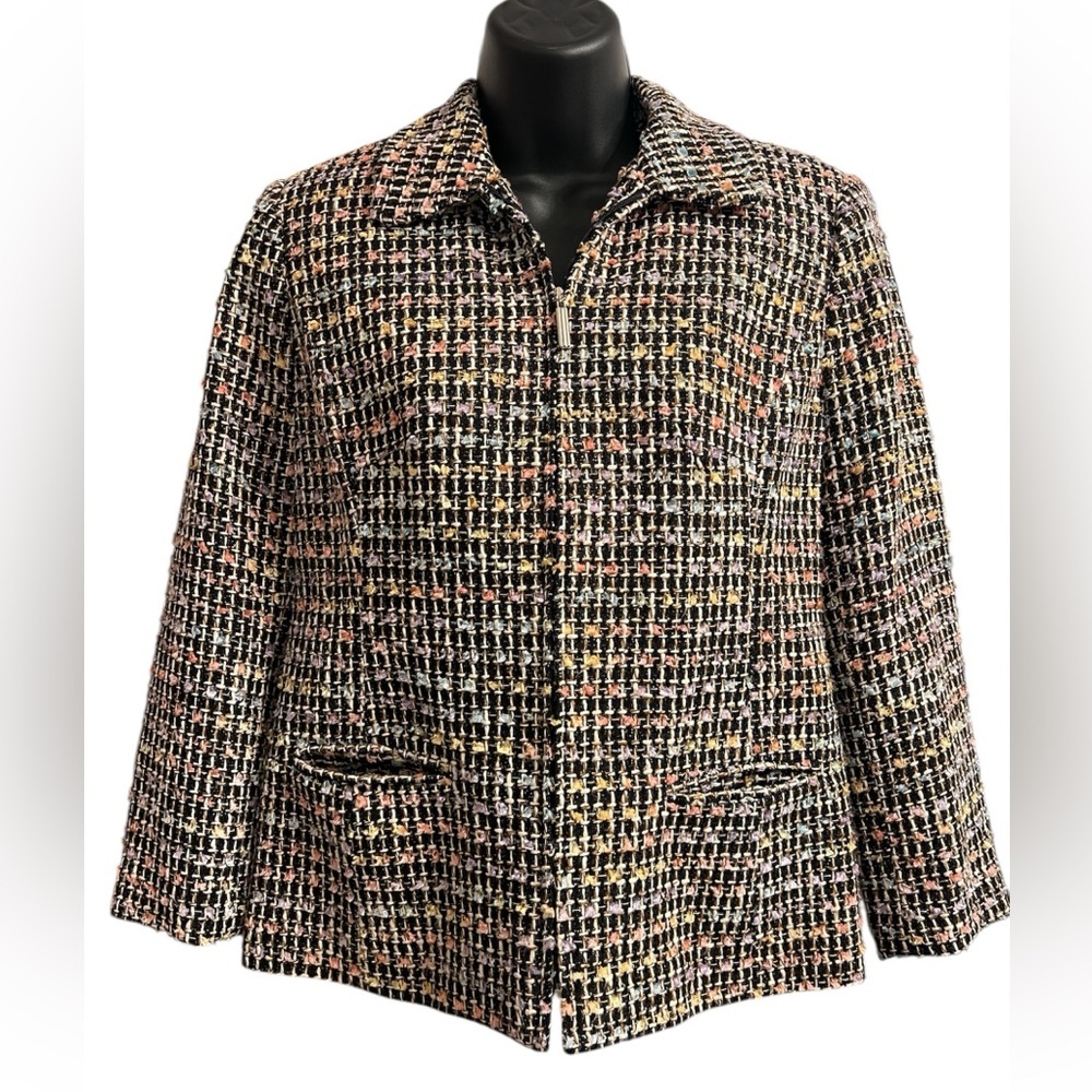 Multicolor Tweed Blazer Sag Harbor Zip Closure Sz 4P